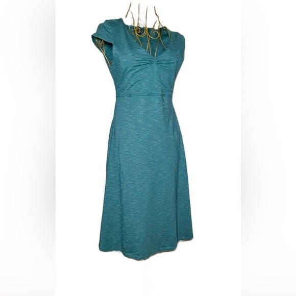 Toad & Co Rosemarie Dress in Blue/Green, Sweetheart V-Neck, Zippered Pocket, XS - Picture 4 of 15